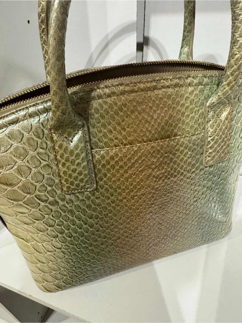 Brahmin Metallic Green Python-Embossed Satchel - Picture 2 of 3